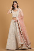 Dupion Silk Dori Embroidered Cream Beige Lehenga for Wedding & Party