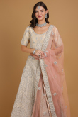 Dupion Silk Dori Embroidered Cream Beige Lehenga for Wedding & Party