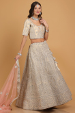 Dupion Silk Dori Embroidered Cream Beige Lehenga for Wedding & Party