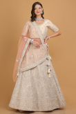 Dupion Silk Dori Embroidered Cream Beige Lehenga for Wedding & Party