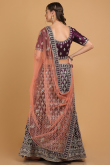 Net Dark Purple Dori Embroidered Panelled Lehenga for Wedding & Party