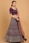 Net Dark Purple Dori Embroidered Panelled Lehenga for Wedding & Party