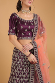 Net Dark Purple Dori Embroidered Panelled Lehenga for Wedding & Party