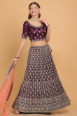 Net Dark Purple Dori Embroidered Panelled Lehenga for Wedding & Party