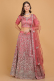 Dori Embroidered Net Dusty Pink Panelled Wedding Lehenga