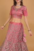 Dori Embroidered Net Dusty Pink Panelled Wedding Lehenga