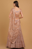 Dusty Pink Zari Embroidered Net Panelled Lehenga for Wedding & Party