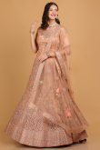 Dusty Pink Zari Embroidered Net Panelled Lehenga for Wedding & Party