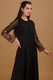Black Embroidered Taffeta Silk Front Slit Trouser Suit