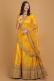 Mustard Yellow Dori Embroidered Net Panelled Lehenga for Wedding & Party