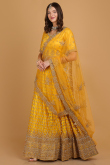 Mustard Yellow Dori Embroidered Net Panelled Lehenga for Wedding & Party