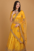 Mustard Yellow Dori Embroidered Net Panelled Lehenga for Wedding & Party