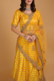 Mustard Yellow Dori Embroidered Net Panelled Lehenga for Wedding & Party