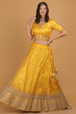 Mustard Yellow Dori Embroidered Net Panelled Lehenga for Wedding & Party
