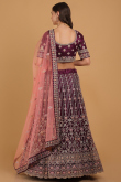 Dark Purple Zari Embroidered Net Panelled Wedding Lehenga