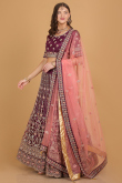 Dark Purple Zari Embroidered Net Panelled Wedding Lehenga