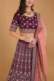 Dark Purple Zari Embroidered Net Panelled Wedding Lehenga