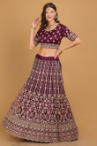 Dark Purple Zari Embroidered Net Panelled Wedding Lehenga