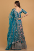 Peacock Blue Resham Thread Embroidered Net Lehenga for Wedding & Party