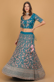 Peacock Blue Resham Thread Embroidered Net Lehenga for Wedding & Party