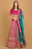 Ruby Pink Zari Embroidered Net Panelled Wedding Lehenga