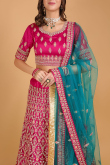 Ruby Pink Zari Embroidered Net Panelled Wedding Lehenga
