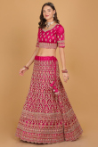 Ruby Pink Zari Embroidered Net Panelled Wedding Lehenga
