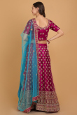 Dark Pink Dori Embroidered Net Panelled Wedding Lehenga
