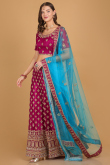 Dark Pink Dori Embroidered Net Panelled Wedding Lehenga
