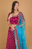 Dark Pink Dori Embroidered Net Panelled Wedding Lehenga