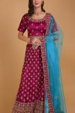 Dark Pink Dori Embroidered Net Panelled Wedding Lehenga