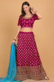 Dark Pink Dori Embroidered Net Panelled Wedding Lehenga
