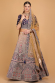 Dusty Purple and Trombone Yellow Velvet Ombre Lehenga for Wedding & Party