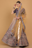 Dusty Purple and Trombone Yellow Velvet Ombre Lehenga for Wedding & Party