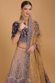 Dusty Purple and Trombone Yellow Velvet Ombre Lehenga for Wedding & Party