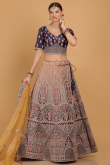 Dusty Purple and Trombone Yellow Velvet Ombre Lehenga for Wedding & Party