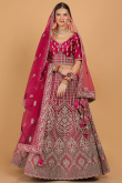 Ruby Pink Velvet Dori Embroidered Wedding Lehenga