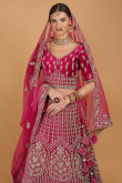 Ruby Pink Velvet Dori Embroidered Wedding Lehenga