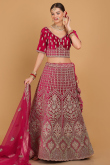 Ruby Pink Velvet Dori Embroidered Wedding Lehenga