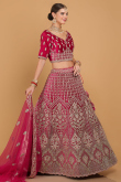 Ruby Pink Velvet Dori Embroidered Wedding Lehenga