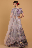 Mauve Taupe Bridal Wear Embroidered Velvet Lehenga 