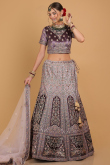 Mauve Taupe Bridal Wear Embroidered Velvet Lehenga 