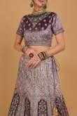 Mauve Taupe Bridal Wear Embroidered Velvet Lehenga 