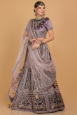 Mauve Taupe Bridal Wear Embroidered Velvet Lehenga 