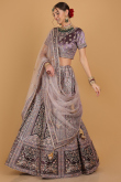 Mauve Taupe Bridal Wear Embroidered Velvet Lehenga 