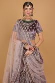 Mauve Taupe Bridal Wear Embroidered Velvet Lehenga 