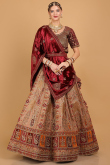 Dori Embroidered Mauve Brown Silk Wedding Lehenga