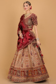 Dori Embroidered Mauve Brown Silk Wedding Lehenga