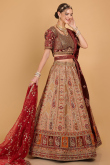 Dori Embroidered Mauve Brown Silk Wedding Lehenga