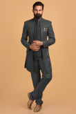 Charcoal Grey Georgette Embroidered Men Jacket Style Sherwani